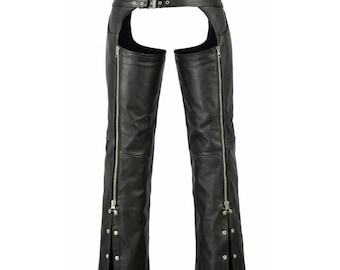 Men's Leather Chap- Genuine Black Leather Adult Chap | Side Zipper Style Chap