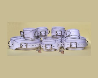 Handmade White Chrome Leather Cuffs - 7-Piece Suspension Set