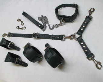 6 Pieces Handmade Black Leather Cuffs - Genuine Chrome Leather Stylish Set | Hand cuffs, Thigh Cuffs, Neck Cuff