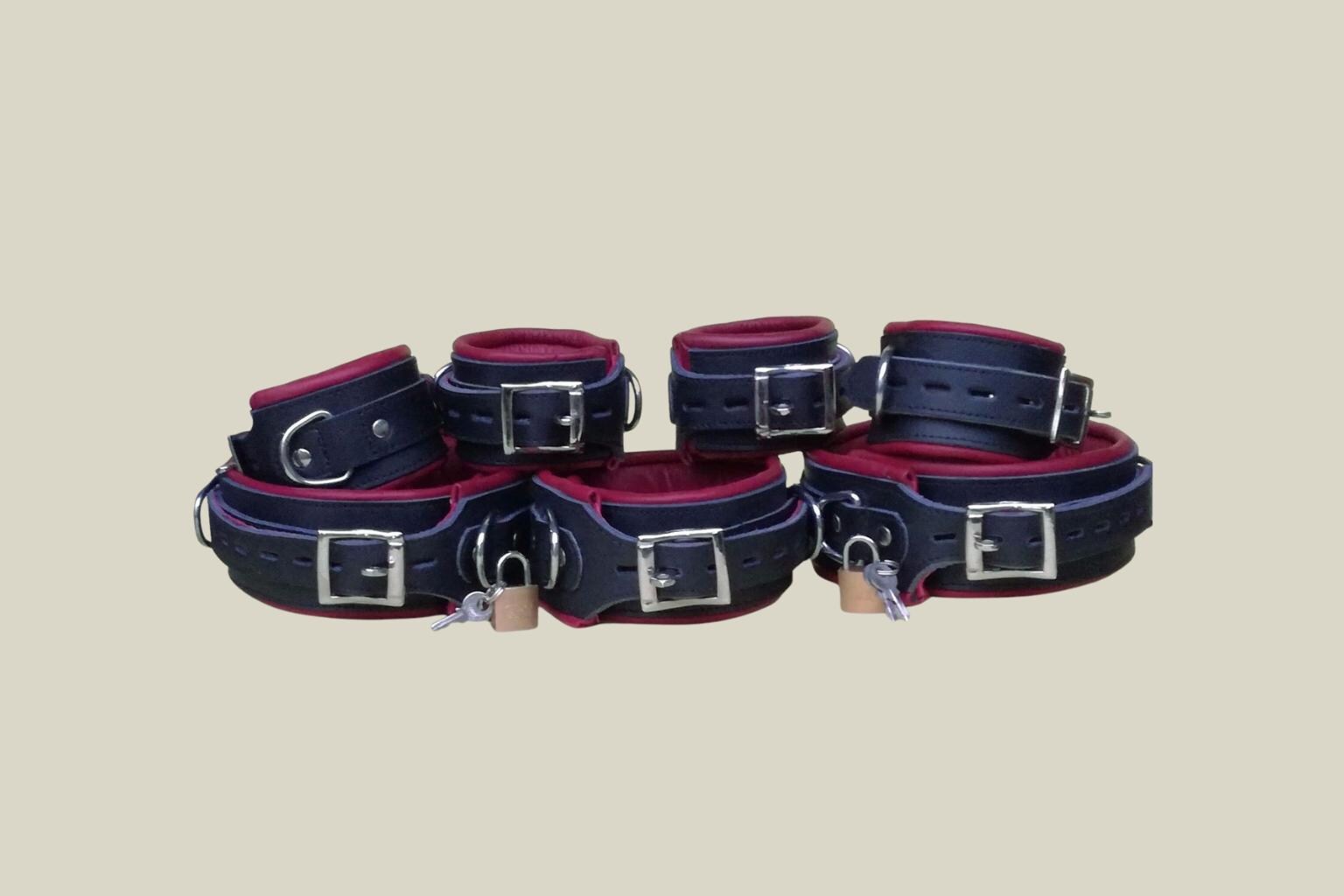 thumbnail image 2 of BSD INTERNATIONAL Leather Restraint Suspension Wrist Cuffs - 2-Piece Set, Furry Lined, Unisex, Made In Pakistan 2 of 4