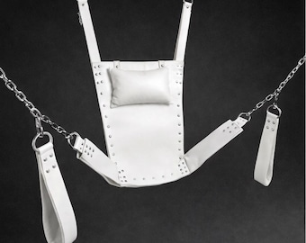 Handmade White Leather Hanging Hammock Sling - Genuine Chrome Leather Swing | Heavy Duty Suspension |