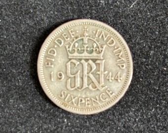 Vintage  World War Two Pre-decimal 1944 Sixpence, George VI