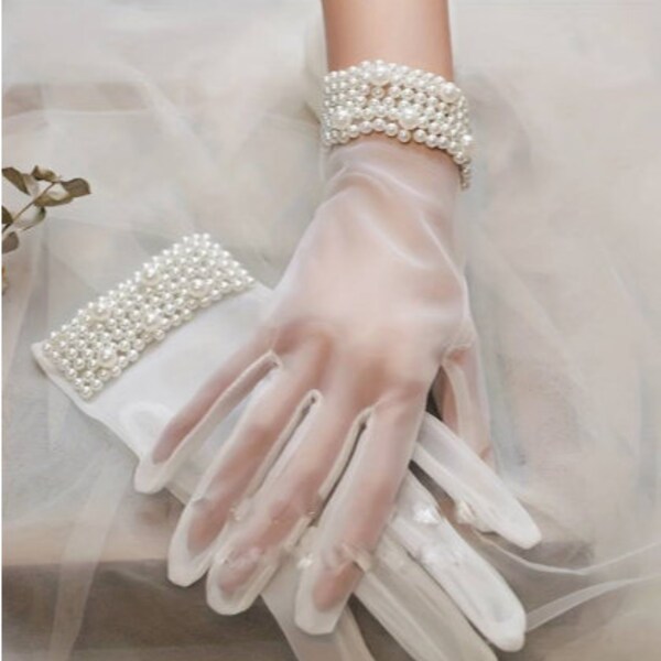 Elegante Handschuhe mit Perlen Braut Bride | Hochzeit Standesamt