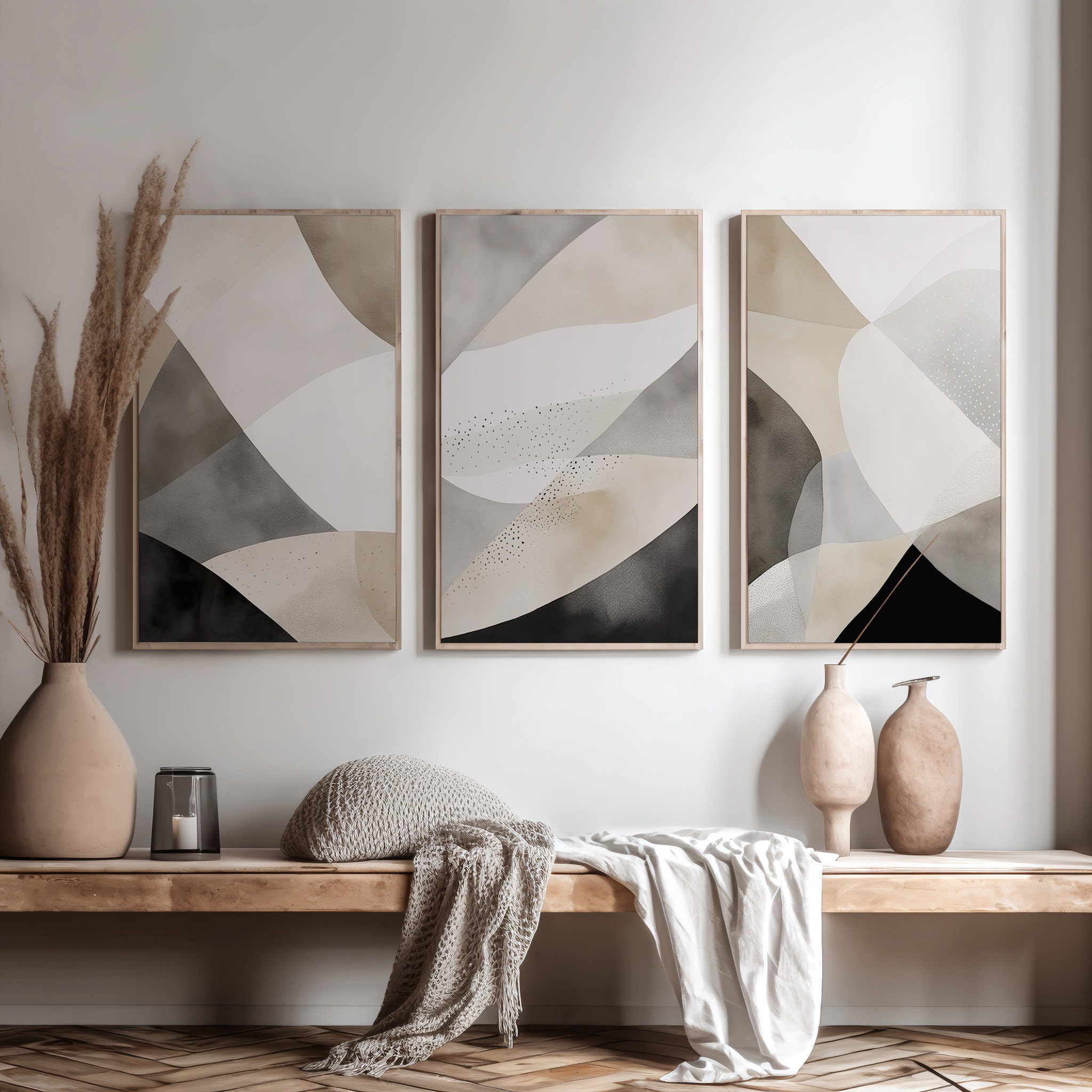 Wabi Sabi Wall Art Beige Wall Art Set of Three Printable Watercolor Set ...