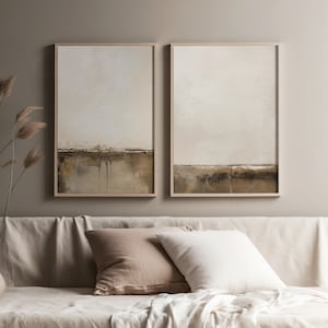 Watercolor Ink Black Beige Wall Art Set of Two Wall Prints Trendy Neutral Wall Art Earth Tone Art Art Deco Wabi Sabi Print