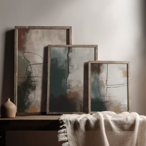 Neutralna galeria ścienna ciemnozielony zestaw reprodukcji 3 dekoracji ściennych druk akwarelowy ciemnozielony drukowany obraz Bar Cart Art Japandi Art