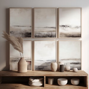 Organic Wall Art Earthy Wall Art 6 Piece Gallery Wall Art Set Watercolor Print Black Beige Wall Art Bar Cart Art Boho Decor
