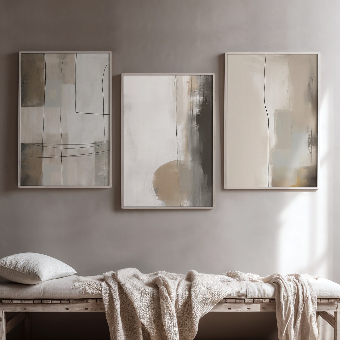 Neutral Wall Art Black Beige Wall Art Set of Three Large Wall Etsy