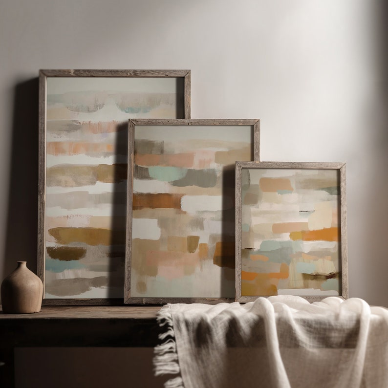 Minimalist Terracotta Art Set of Three Wall Decor Watercolor Ink