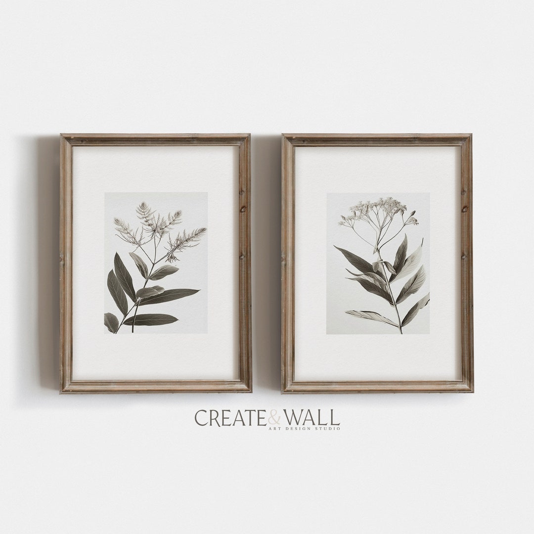 Botanical Art Prints Sage Green Wall Art 2 Piece Bathroom Wall Art Modern Line Drawing Green ...
