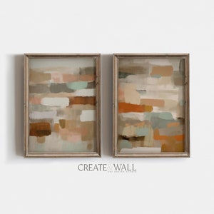 Japanese Minimal Art Earth Tones Wall Art Set of 2 Bar Cart Art Watercolor Landscape Tan Wall Art Succulent Wall Art Neutral Abstract Art