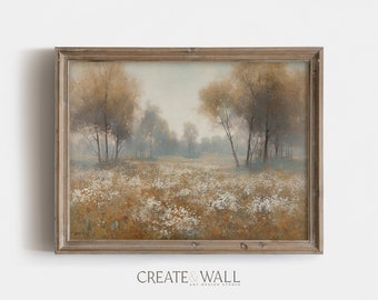 Spring Meadow Painting Cottage Landscape Painting Watercolor Print Bathroom Wall Art Vintage Wall Art Wall Sculpture Watercolor Art