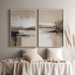 Beachy House Decor Tan Wall Art 2 stuk Canvas Wall Art Wabi Sabi schilderij Earth Tone Art Trendy Wall Art Wabi Sabi Decor