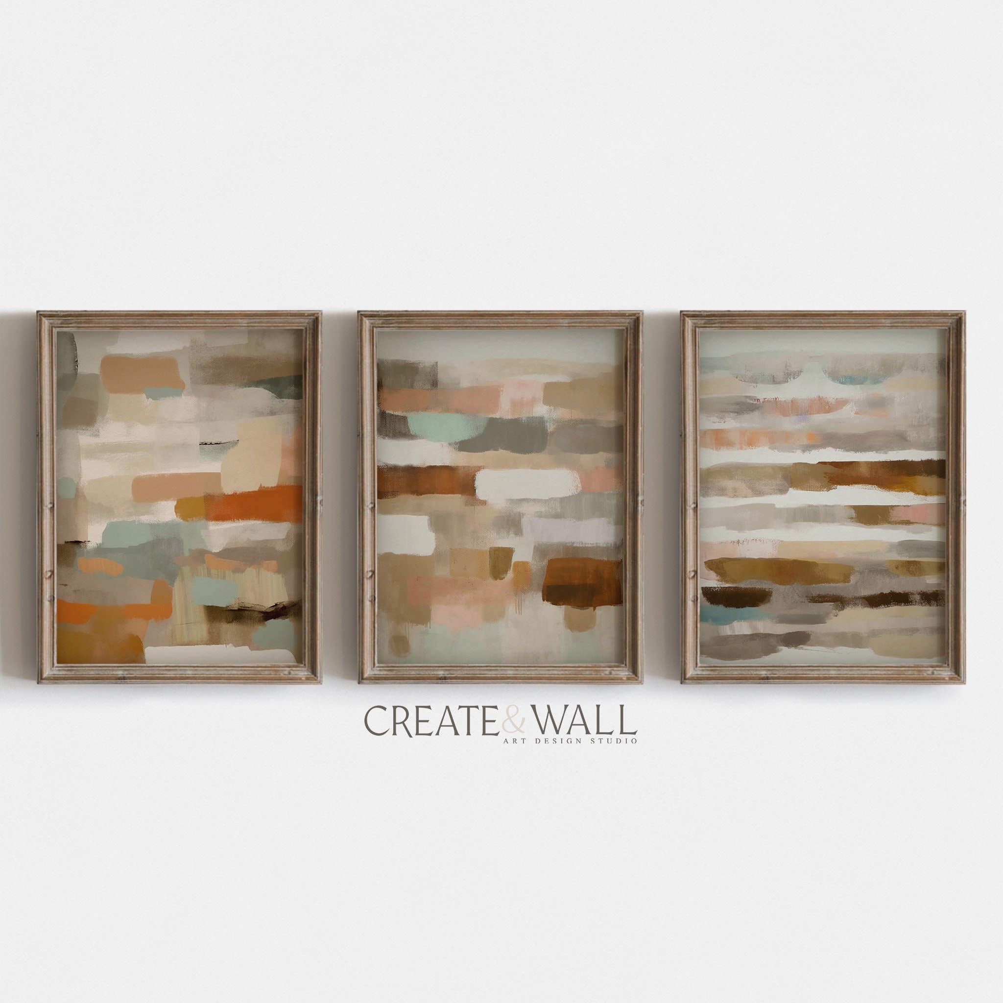 Minimalist Terracotta Art Set of Three Wall Decor Watercolor Ink ...