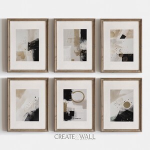 Watercolor Print Set Black Beige Wall Art 6 Piece Relaxing Wall Art Bar Cart Art Watercolor Ink Earth Tone Art Above Couch Art
