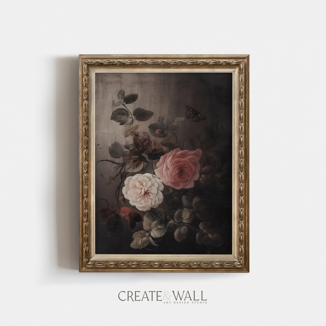 Vintage Muted Blush Pink Roses Wall Art Painting Bedroom Art Eucalyptus ...