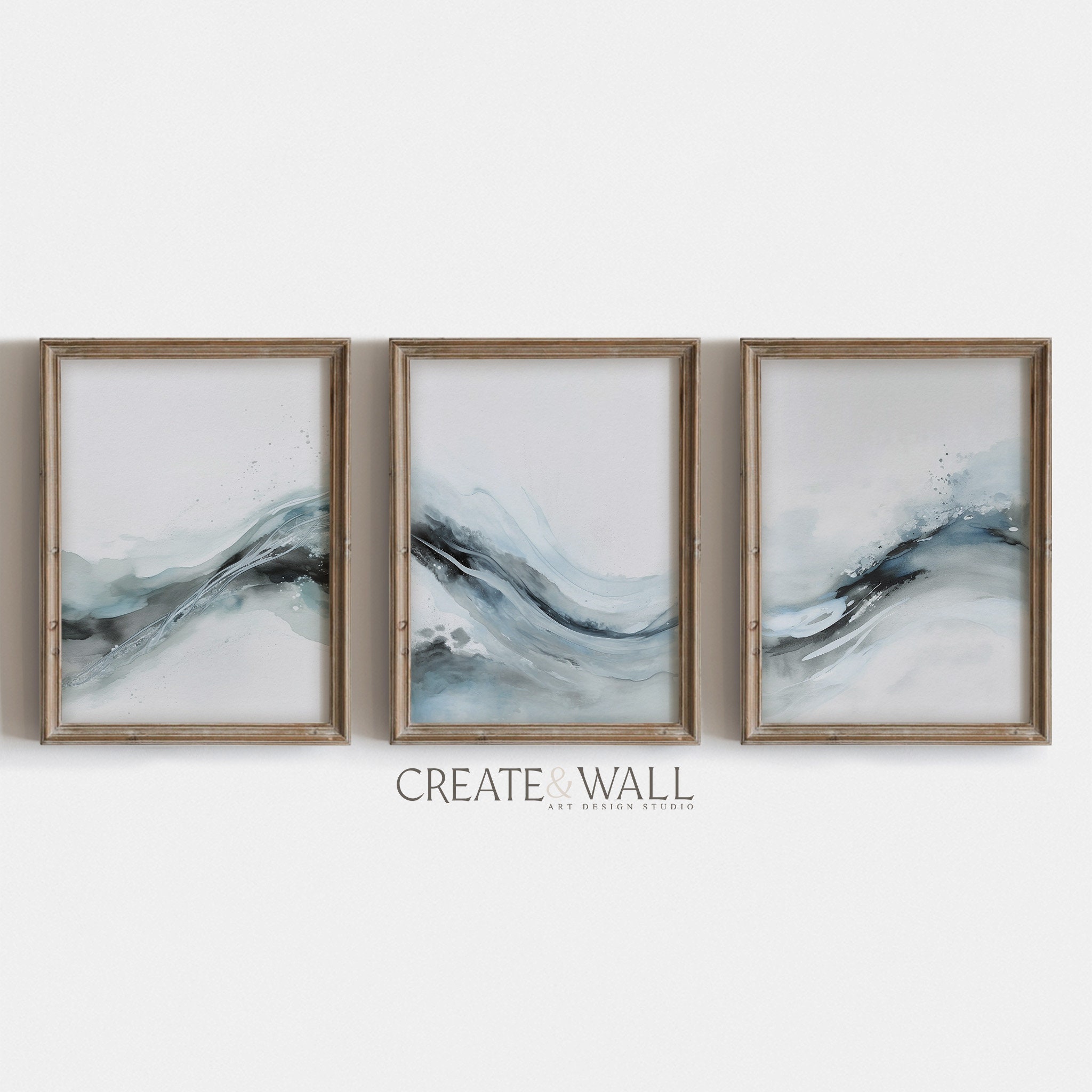 Ocean Wall Art Navy Blue Wall Art Set of 3 Zen Wall Decor Abstract Art ...