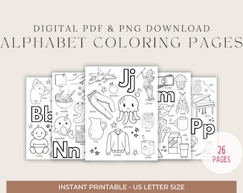 Páginas para colorir do alfabeto para imprimir, tamanho carta dos EUA, simples e fáceis para educação domiciliar, crianças, pré-escola, jardim de infância, atividades divertidas de verão para crianças