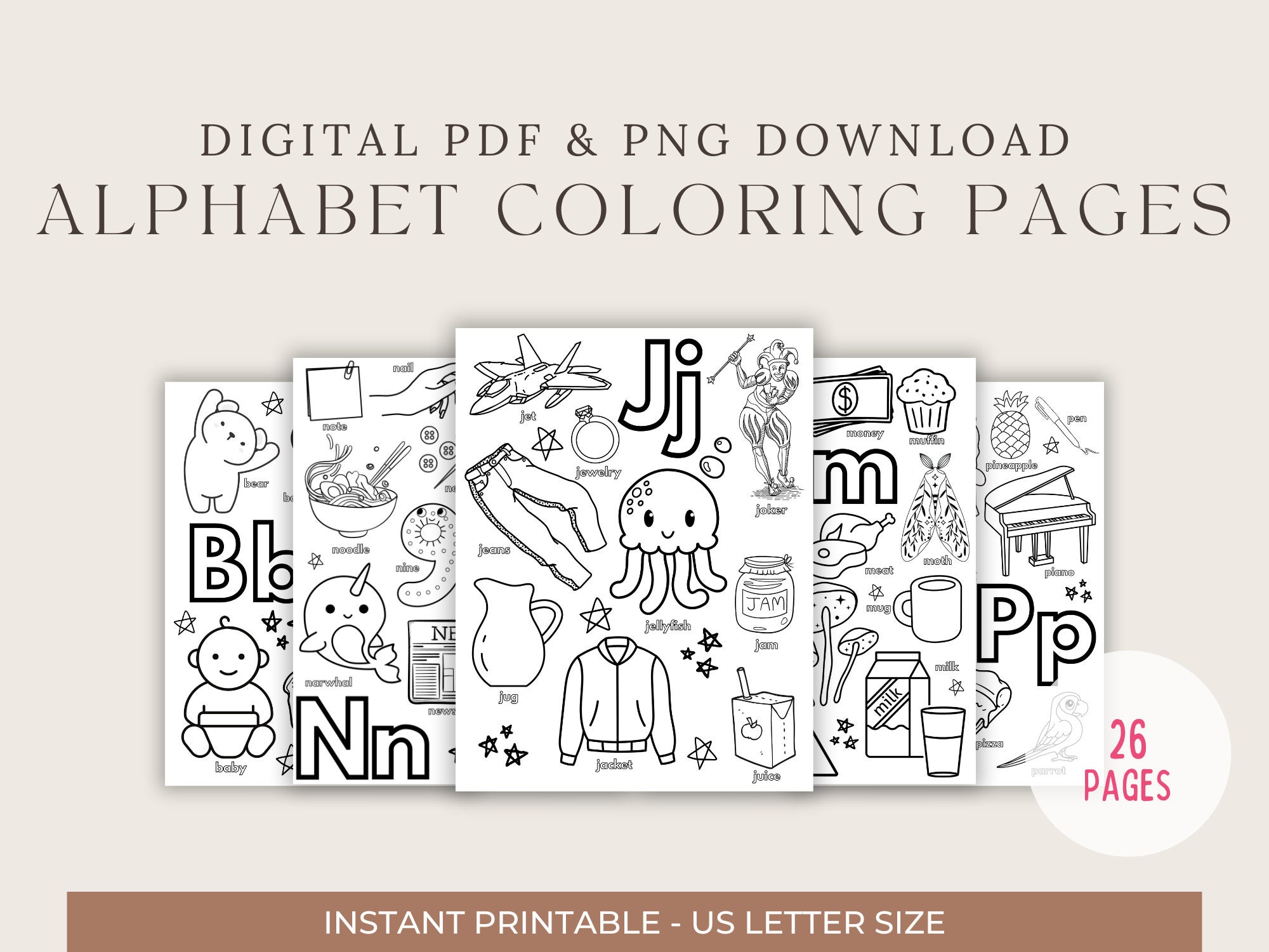 Printable Alphabet Coloring Pages Usletter Size, Simple&amp;easy for ...