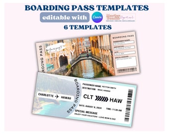 Plantilla de tarjeta de embarque para viaje sorpresa: billete de avión editable (descarga digital)