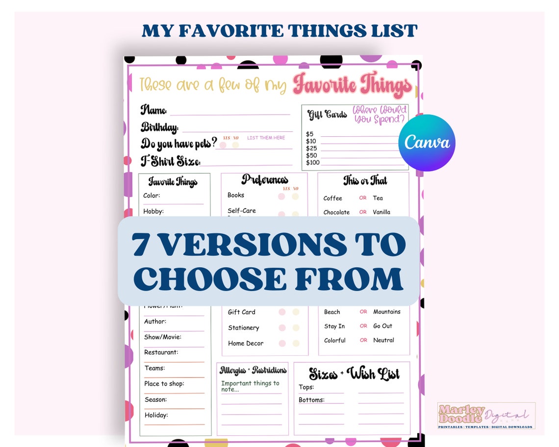 Editable My Favorite Things List, Employee Favorites List, Teacher ...