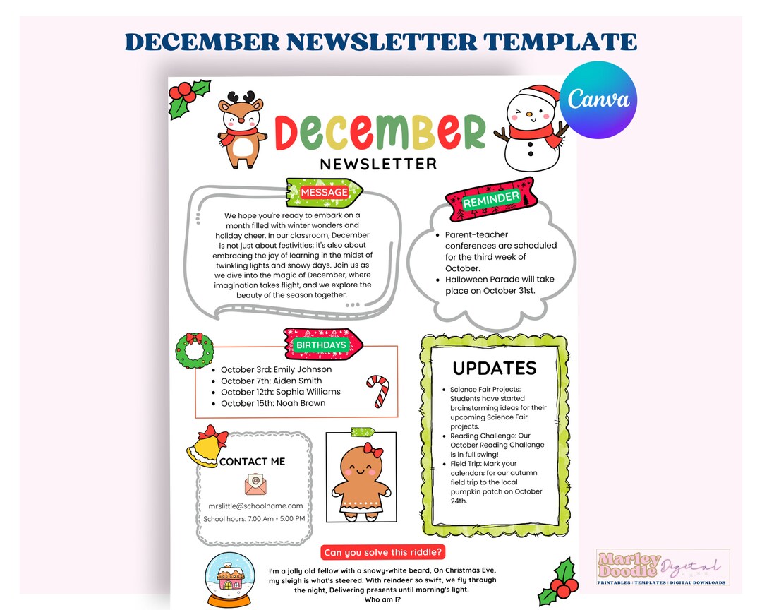 December Newsletter Template, Winter Newsletter, Teacher Template, PTO December Newsletter Template, Winter Newsletter, Teacher Template, PTO