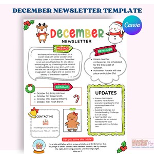 December Newsletter Template: Holiday Classroom PTO (Canva Editable, Digital Download)