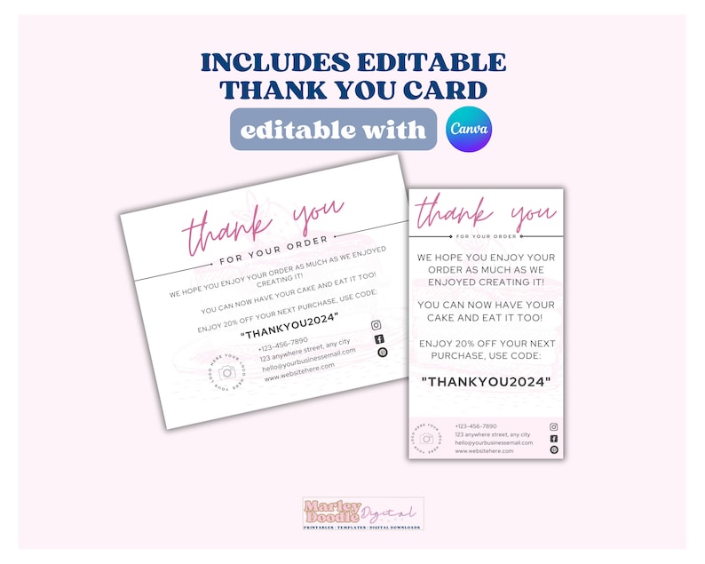 Editable cake business thank you cards.