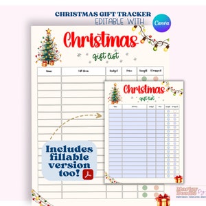 Editable and Fillable Christmas Gift List Tracker, Christmas Budget Sheet, Printable Gift Tracker, Holiday Gift List Planner