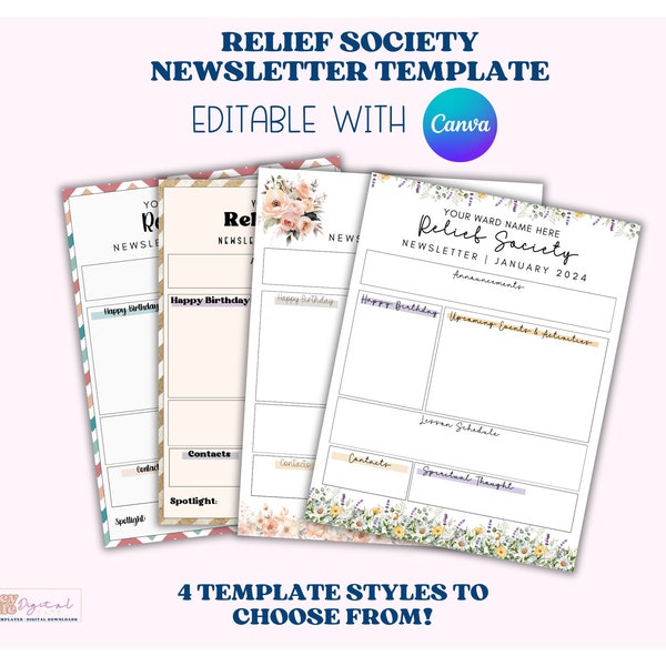 Relief Society Newsletter Template, LDS Relief Society, Community Newsletter for Latter Day Saints