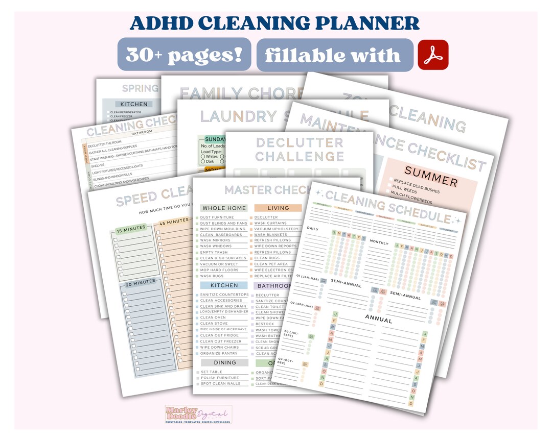 ADHD Cleaning Planner Bundle: Chore Charts & Checklists (digital ...