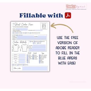 Fillable tshirt order form template to use with Adobe.
