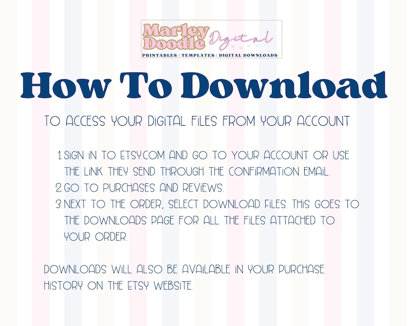 Instructions for how to download files from your Etsy account.