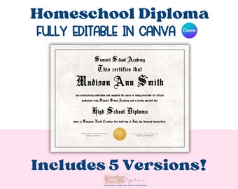 Editable Homeschool Diploma Template with Gold Seal (Digital Download)