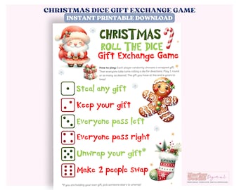 Christmas Gift Exchange Dice Game, Secret Santa, Roll The Dice Holiday Game, Holiday Gift Swap Game