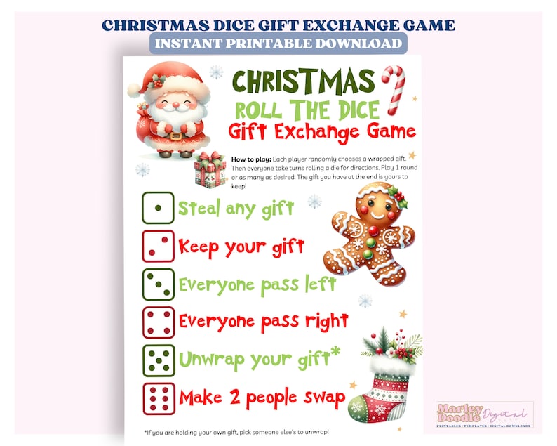 Christmas Gift Exchange Dice Game, Secret Santa, Roll the Dice Holiday