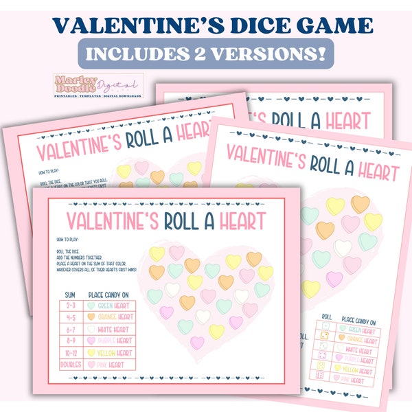 Roll a Heart Valentines Dice Game, Valentines Candy Dice Game for Kids, Printable Rolling Hearts Game, School Valentine Party Printable