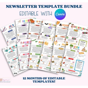 Newsletter Template Bundle, PTA Templates, 12 Months of School Newsletters, Newsletter Flyers
