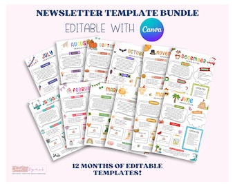 Newsletter Template Bundle, PTA Templates, 12 Months of School Newsletters, Newsletter Flyers