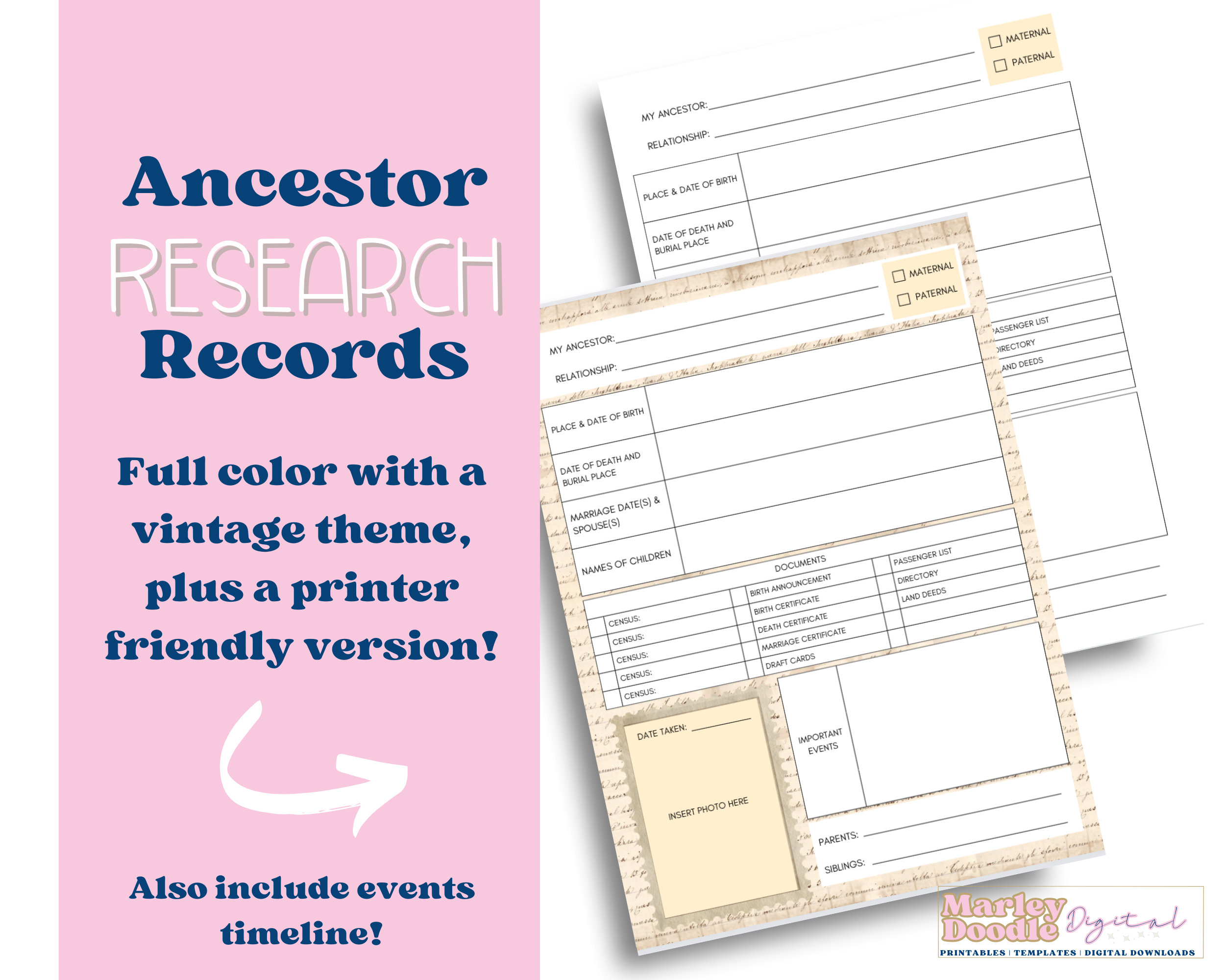 Family Tree Template Download, Editable With Canva, Includes Fillable ...