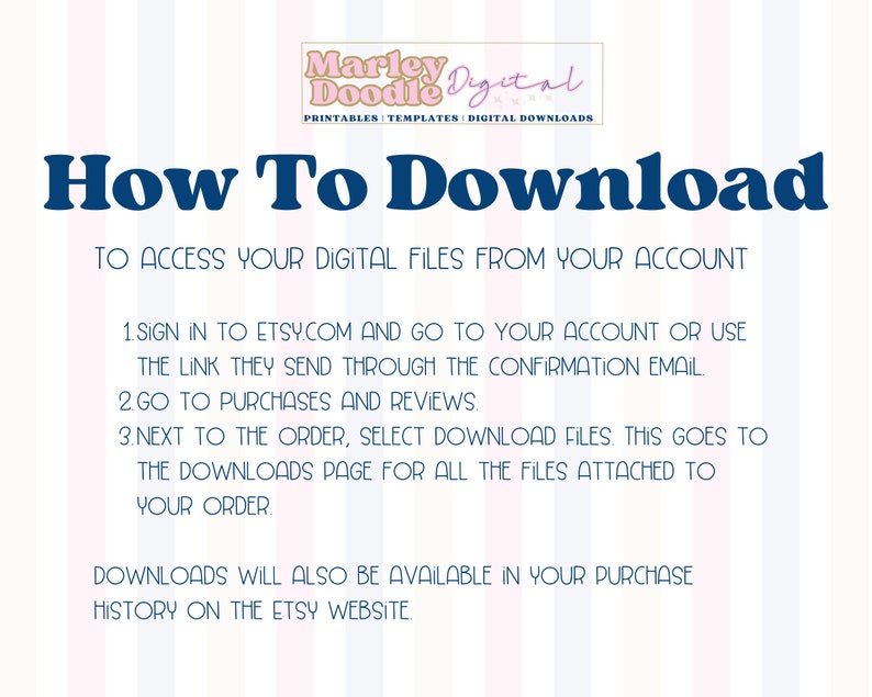 Instructions for how to download files from your Etsy account.