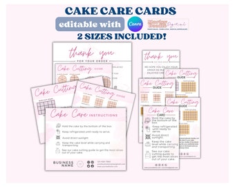 Editable Cake Care Card Template: Cake Cutting Guide & Thank You Cards (Digital Download)