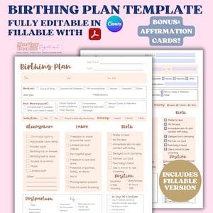 Redigerbar födelseplanmallpaket: Canva och ifyllbar (digital nedladdning)