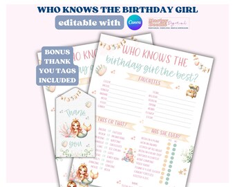 Juegos de fiesta de cumpleaños de sirena: ¿Quién conoce a la cumpleañera? (PDF editable)