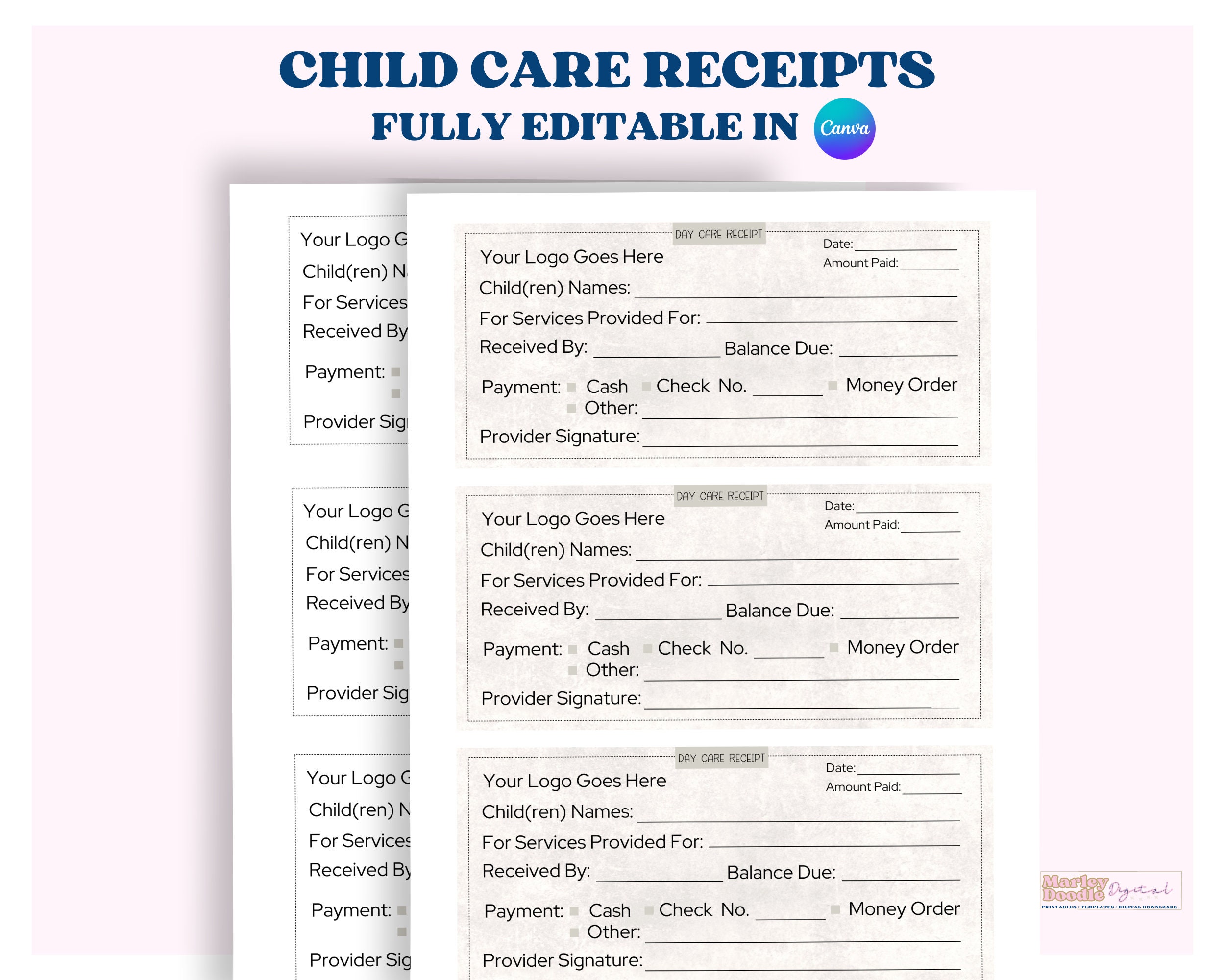 Editable Child Care Receipt Template, Daycare Business Form
