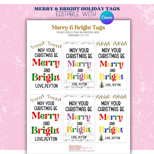 Merry and Bright Christmas Gift Tag, Holiday Gift Tags, Treat Bags, Classroom Favor Tag, Printable Teacher Gift Tag