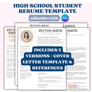 High school student resume templates with a cover letter and reference sheet.