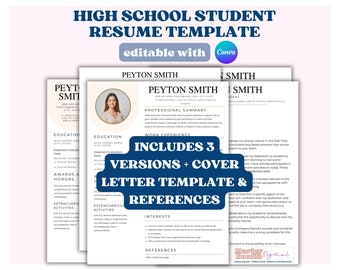 High School Student Resume for Internships, College Admissions, and Applications, No Experience Student CV Template