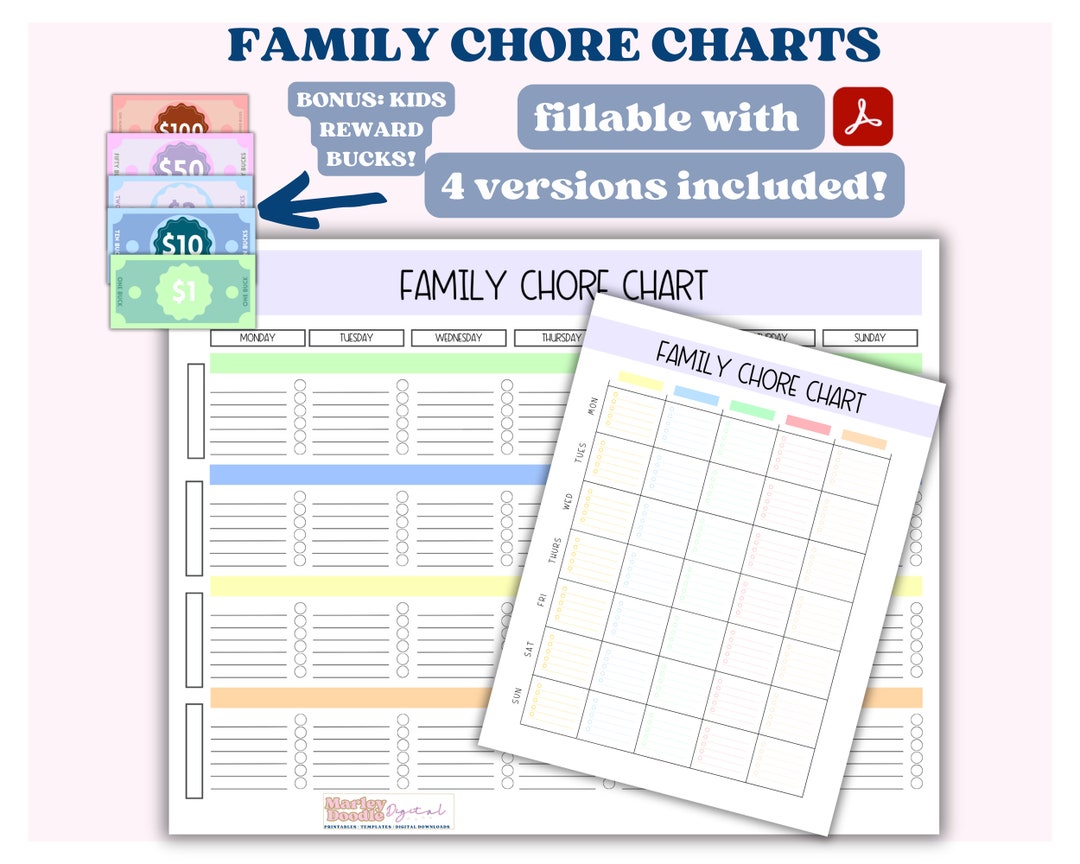 Editable Family Chore Chart Printable, Weekly Cleaning Schedule, Adult ...