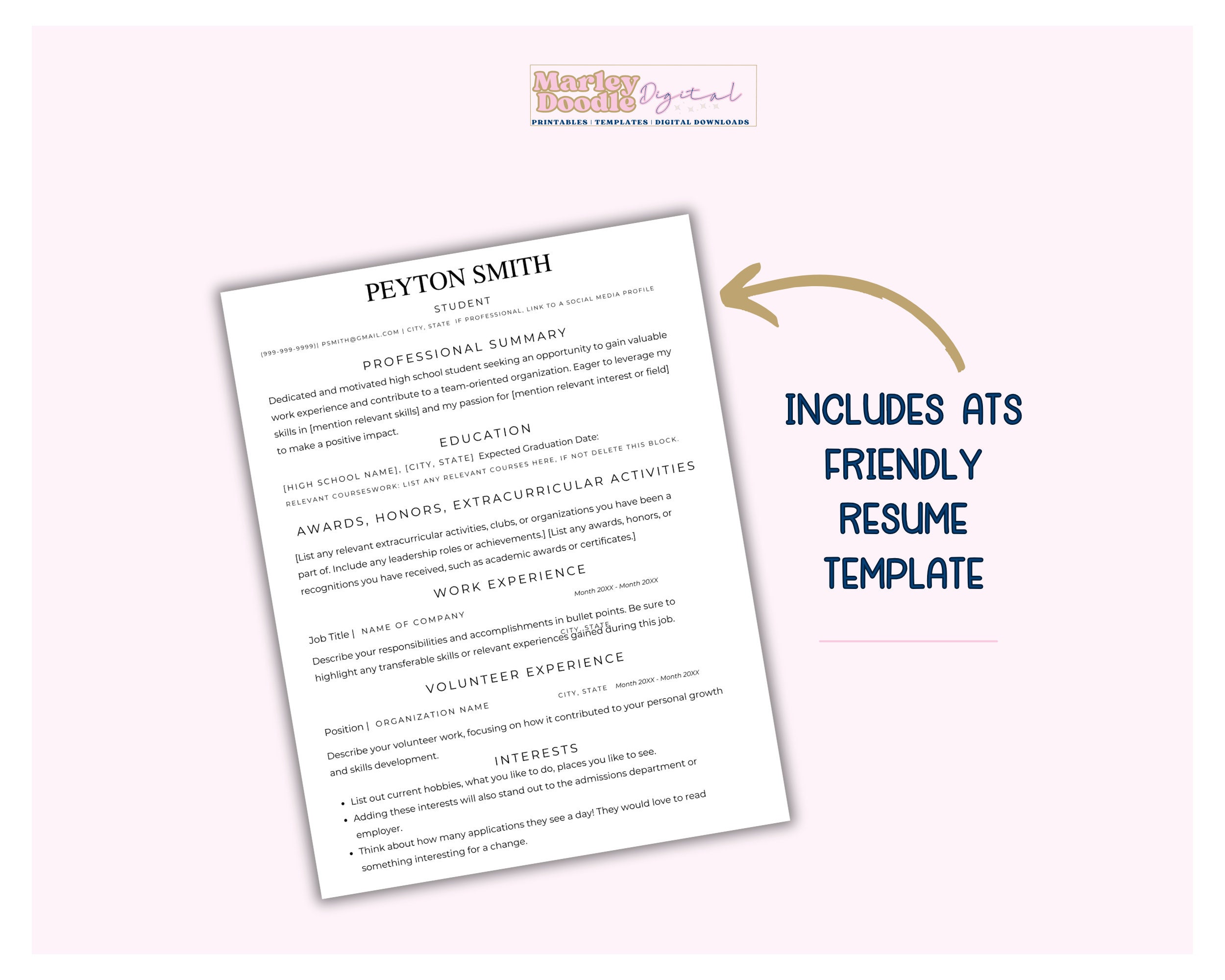 High School Student Resume Template: Editable Canva CV for Internships ...